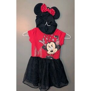 Disney Minnie Mouse Red & Black Hooded Ears SS Lined Tulle Dress Size XS (4-5)